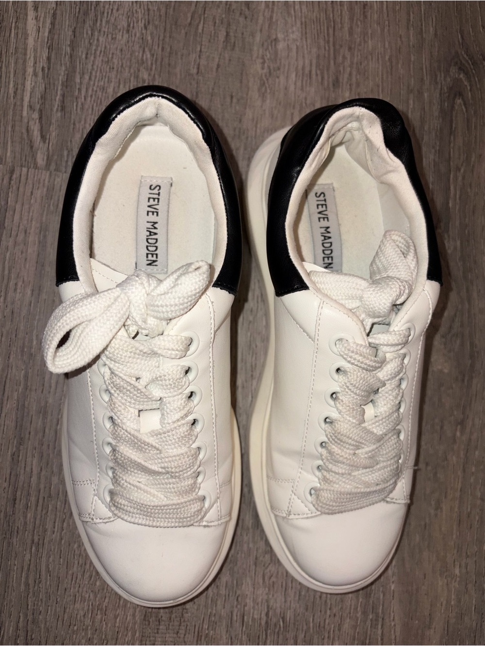 Steve Madden White Lace-Up Sneakers with Black Heel